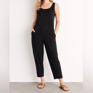 Eileen Fisher Black Jersey Knit Sleeveless Front Zip Cropped Jumpsuit XXS